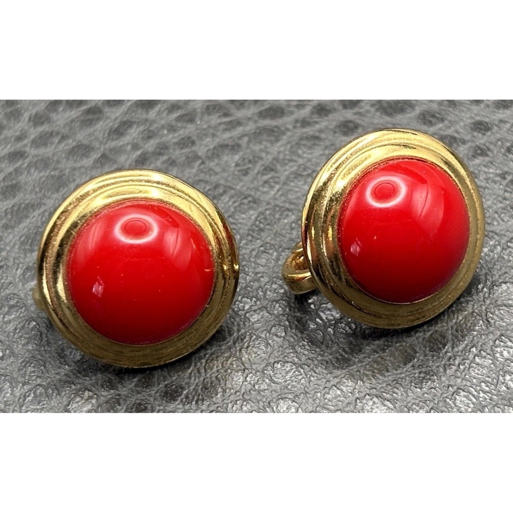 Vintage D'Orlan Red Lucite Cabochon 80's 90's Pierced Earrings